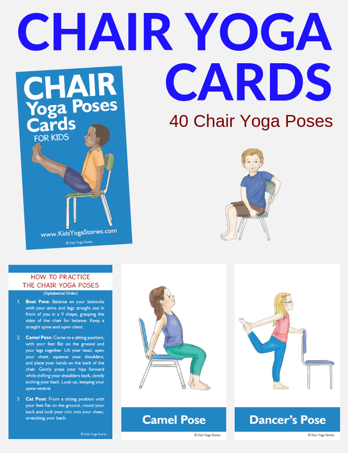 If you need yoga poses for the classroom this is the BEST card set ever! It includes 40 illustrated and explained printable chair yoga poses for kids.