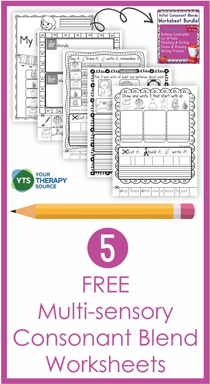 Students can practice scissor skills, pasting, drawing, handwriting, and sentence structure to learn new blends with these 5 free blends worksheets.