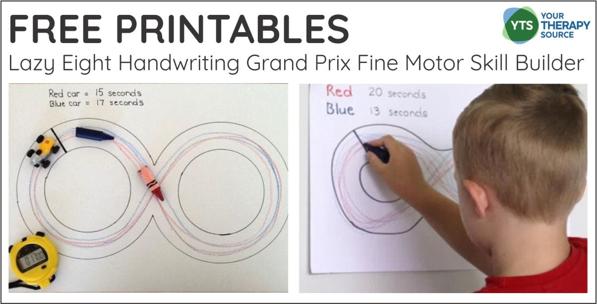 If you want to practice pre-writing skills, crossing midline, and fine motor skills, check out this FREE printable packet - Lazy Eight Handwriting Grand Prix Fine Motor Skill Builder. You can download it for free at the end of this post.