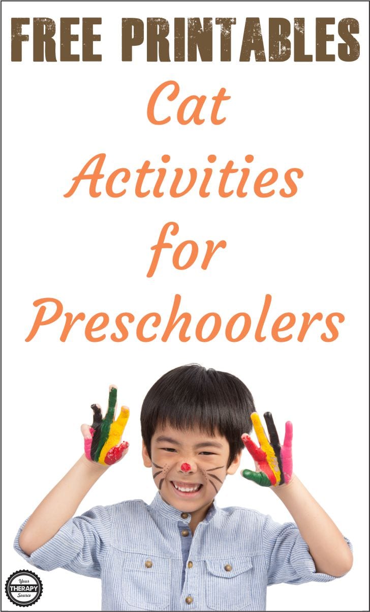 Young children seem to love cats - they are furry, cuddly and cute.  Pete the Cat books and Dr. Seuss' Cat in the Hat offer wonderful opportunities for literacy with a cat theme.  If you are looking to extend cat picture books to practice visual motor, fine motor, and gross motor skills here are 6 free cat activities for preschoolers to print and use.