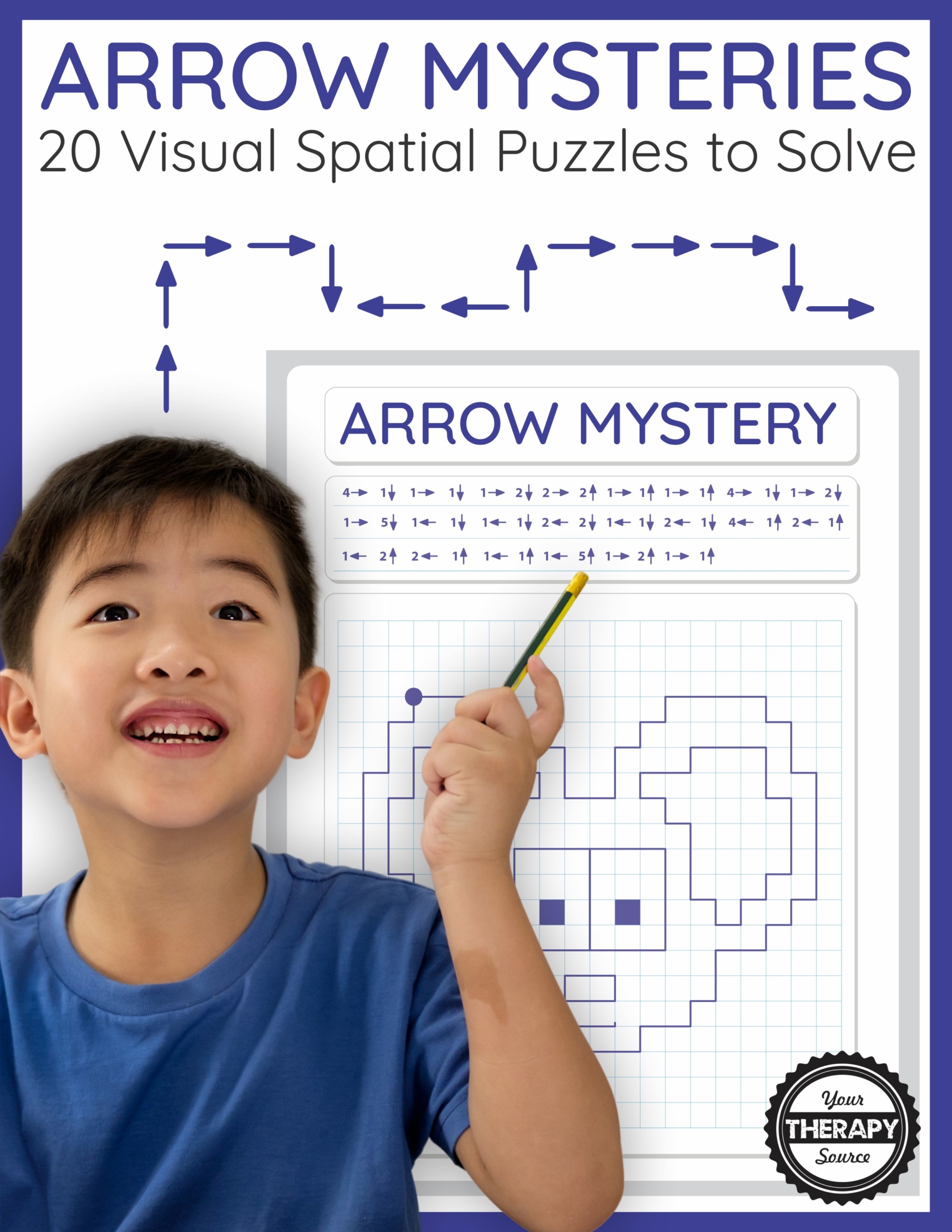 The Arrow Mysteries digital download includes 20 math art puzzles to challenge visual spatial and visual motor skills. Kids love the challenge!