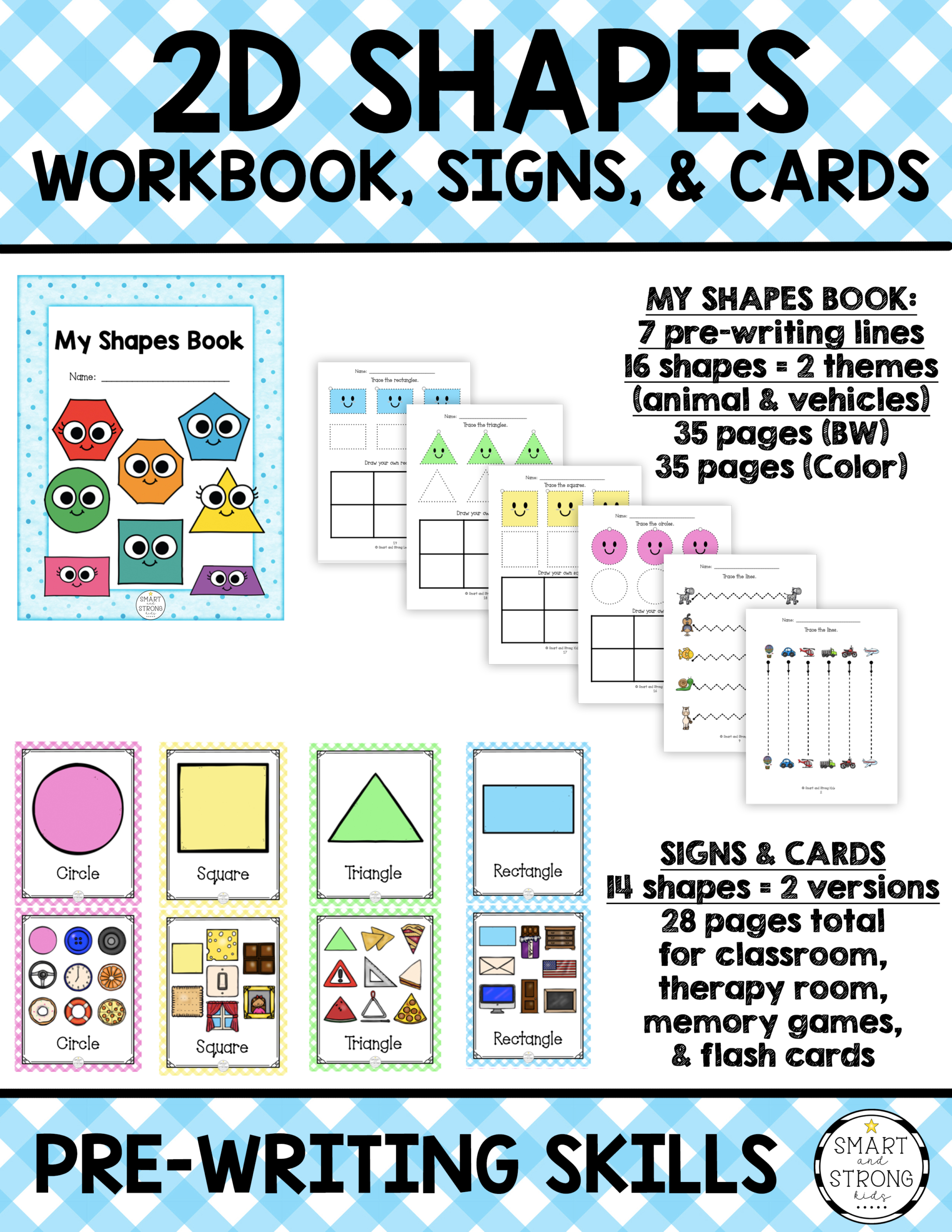 2D Shapes Worksheets PDF, Signs, and Cards