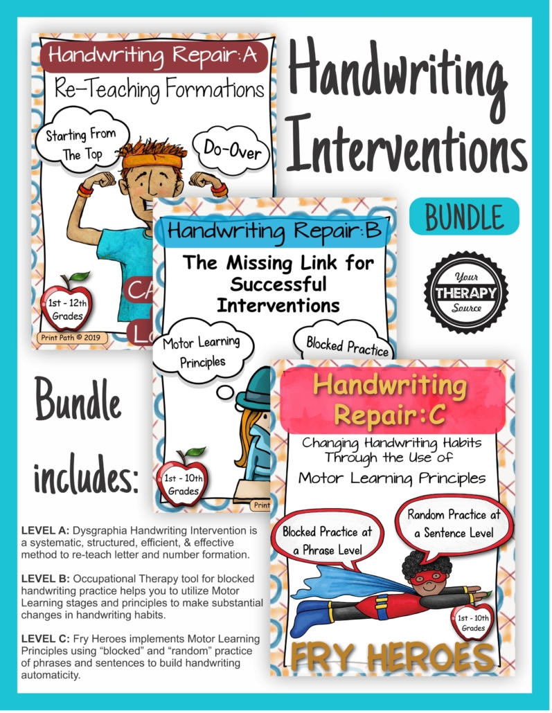 The Handwriting Interventions Bundle includes 3 occupational therapy tools to help you with handwriting instruction and help your students succeed.  