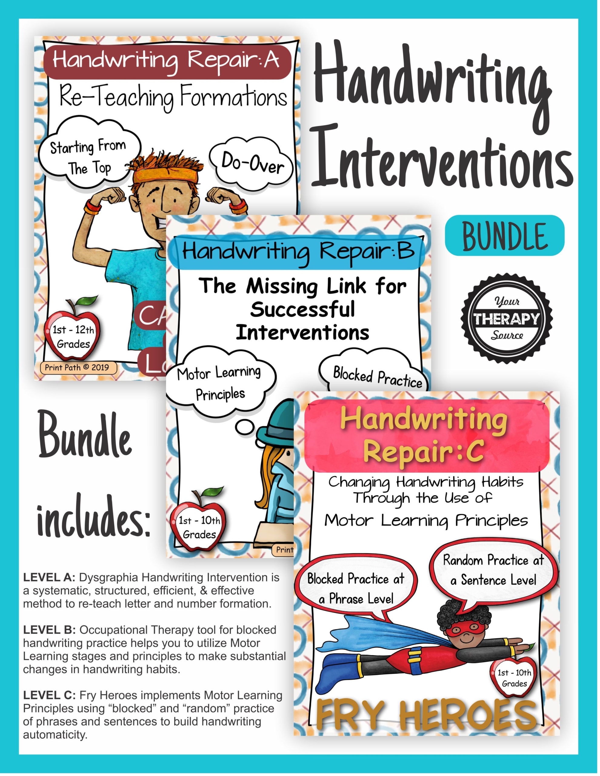 The Handwriting Interventions Bundle includes 3 occupational therapy tools to help you with handwriting instruction and help your students succeed.  