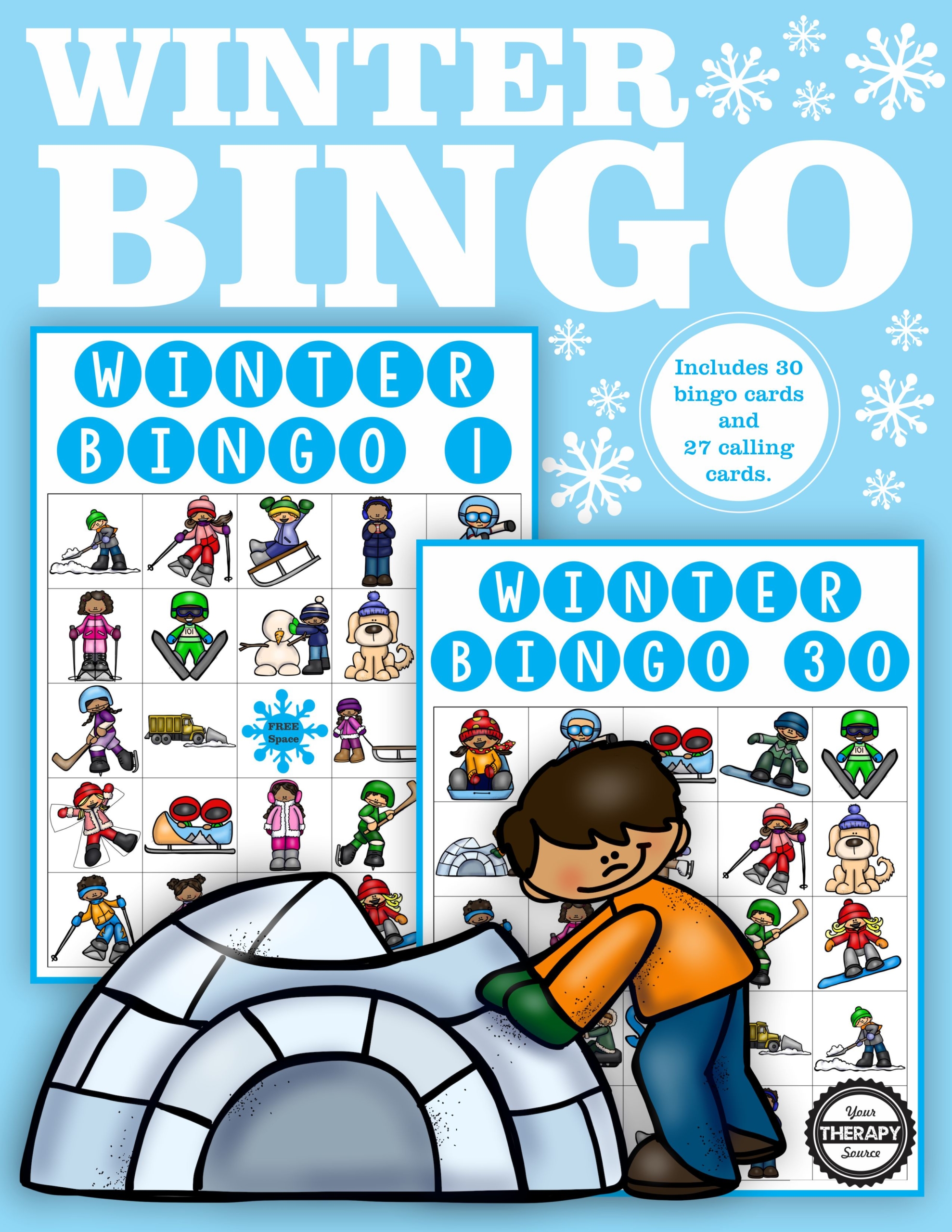 This Winter Bingo classroom set is a digital download that includes 27 calling cards and 30 Winter Bingo boards in color. Fun for a crowd and easy to play.