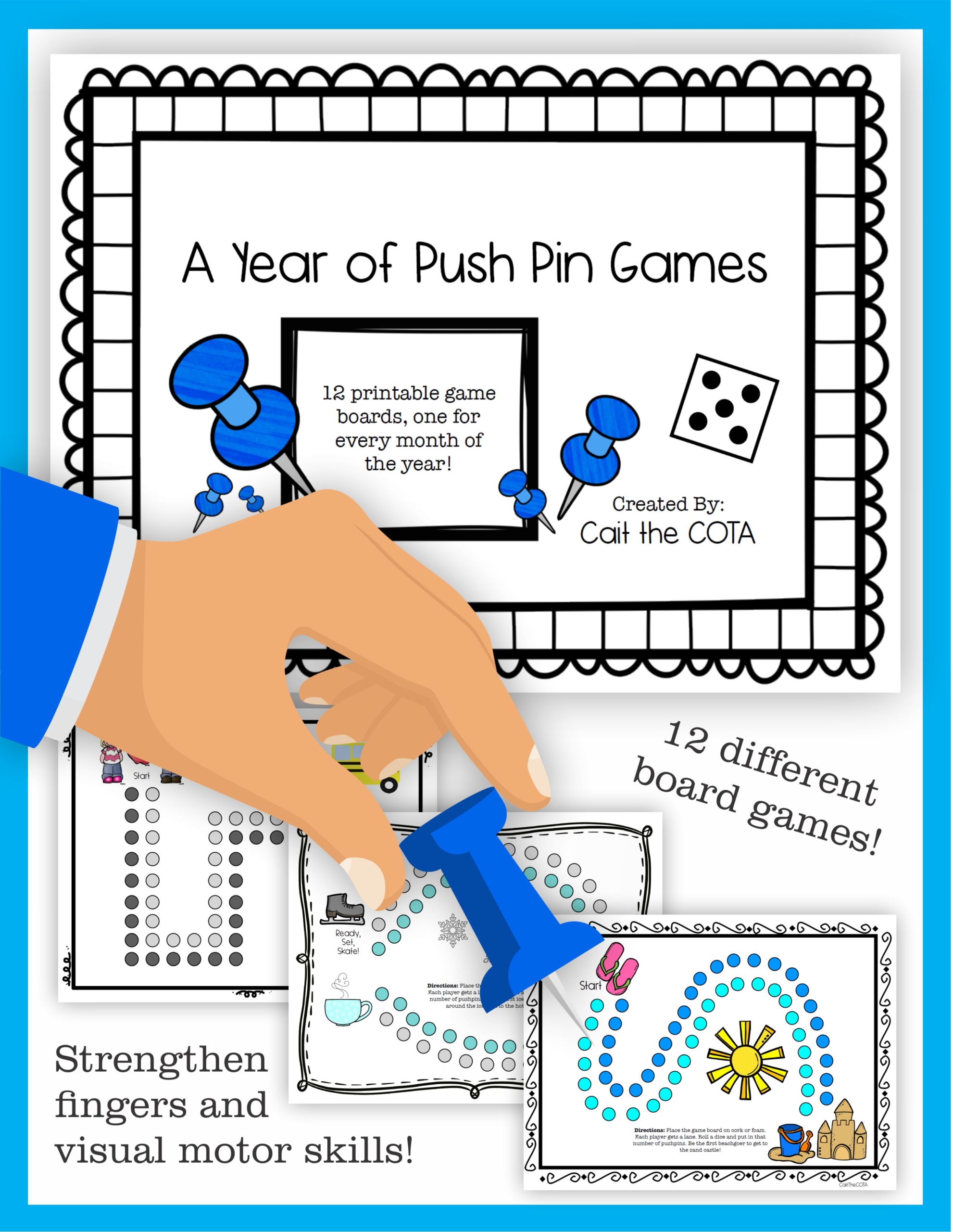 Montessori pin poking is a popular activity to increase focus, concentration, and fine motor skills in children. This Year of Push Pin Games transforms the fun of pin poking into games and adds turn taking.