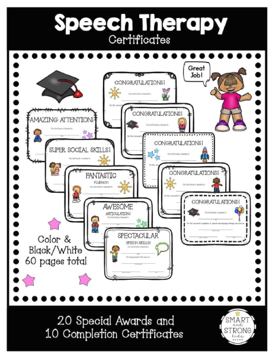 The Speech Therapy Awards and Certificates for Children packet helps celebrate your students or clients completing and graduating from speech therapy!