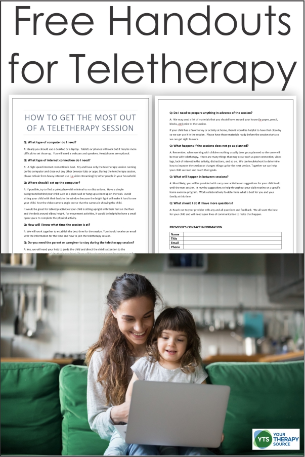 The world of teletherapy is very new right now to many occupational and physical therapists. With so many schools closed and social distancing in place, pediatric therapists are working hard to learn a new delivery system. This FREE two page handout of teletherapy tips can help parents to learn how to get the most out of a session.