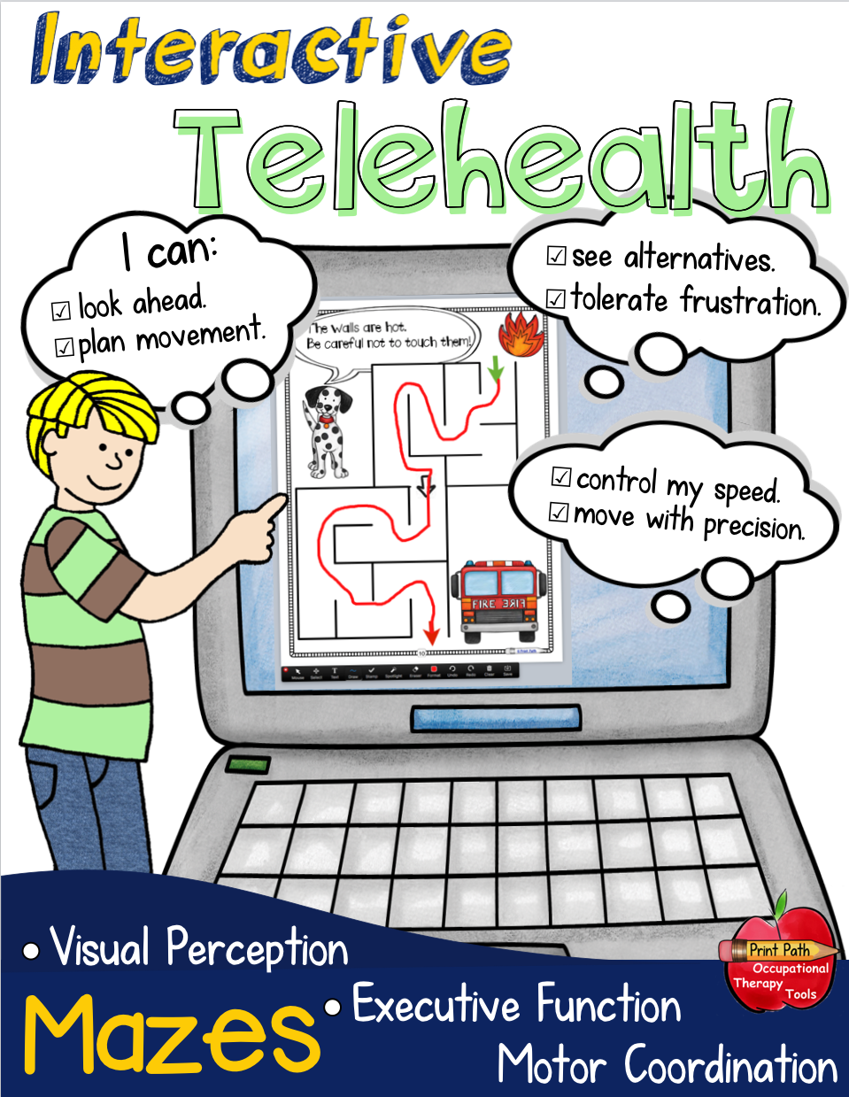 This collection of Interactive Mazes is perfect for distance learning or printed to provide more practice!  Created by school-based Occupational Therapist, Thia Triggs, the mazes will help your students build perceptual, motor, and cognitive reasoning skills.