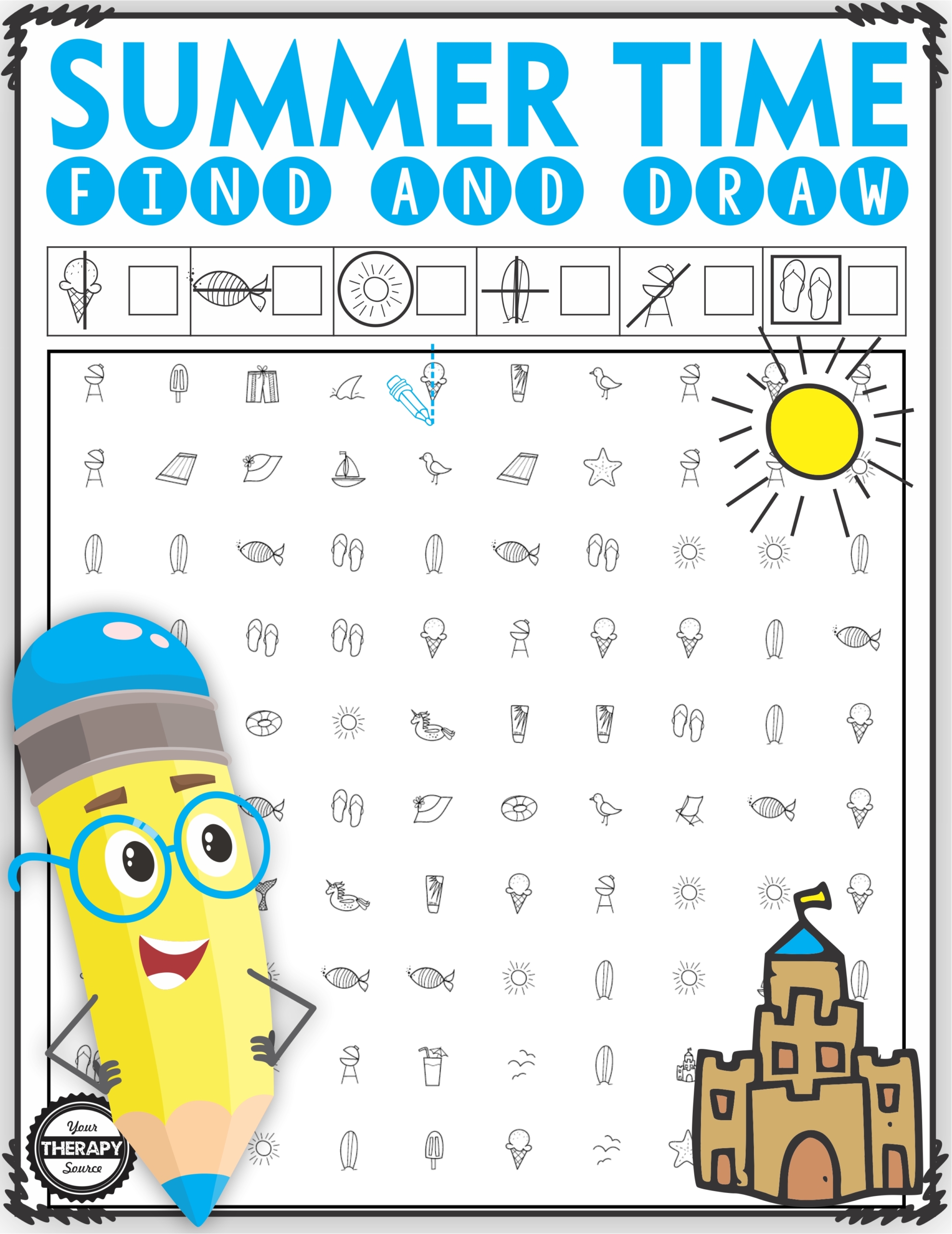 The Summer Visual Motor Packet includes 10 activities to practice visual discrimination and visual motor skills.  Created by Your Therapy Source.