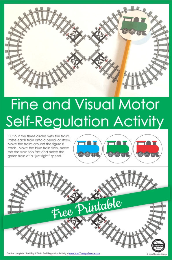 Therapists, teachers, and parents can help children practice self-regulation skills with this lazy 8 free printable train track activity.