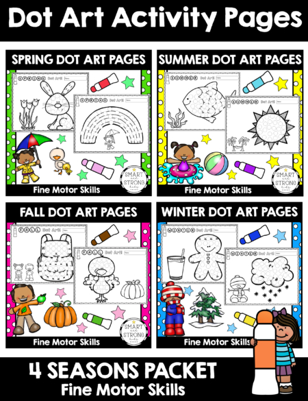 This digital Dot Marker Printables for All Seasons collection includes cute, whimsical, fine motor activities for Winter, Spring, Summer and Fall.