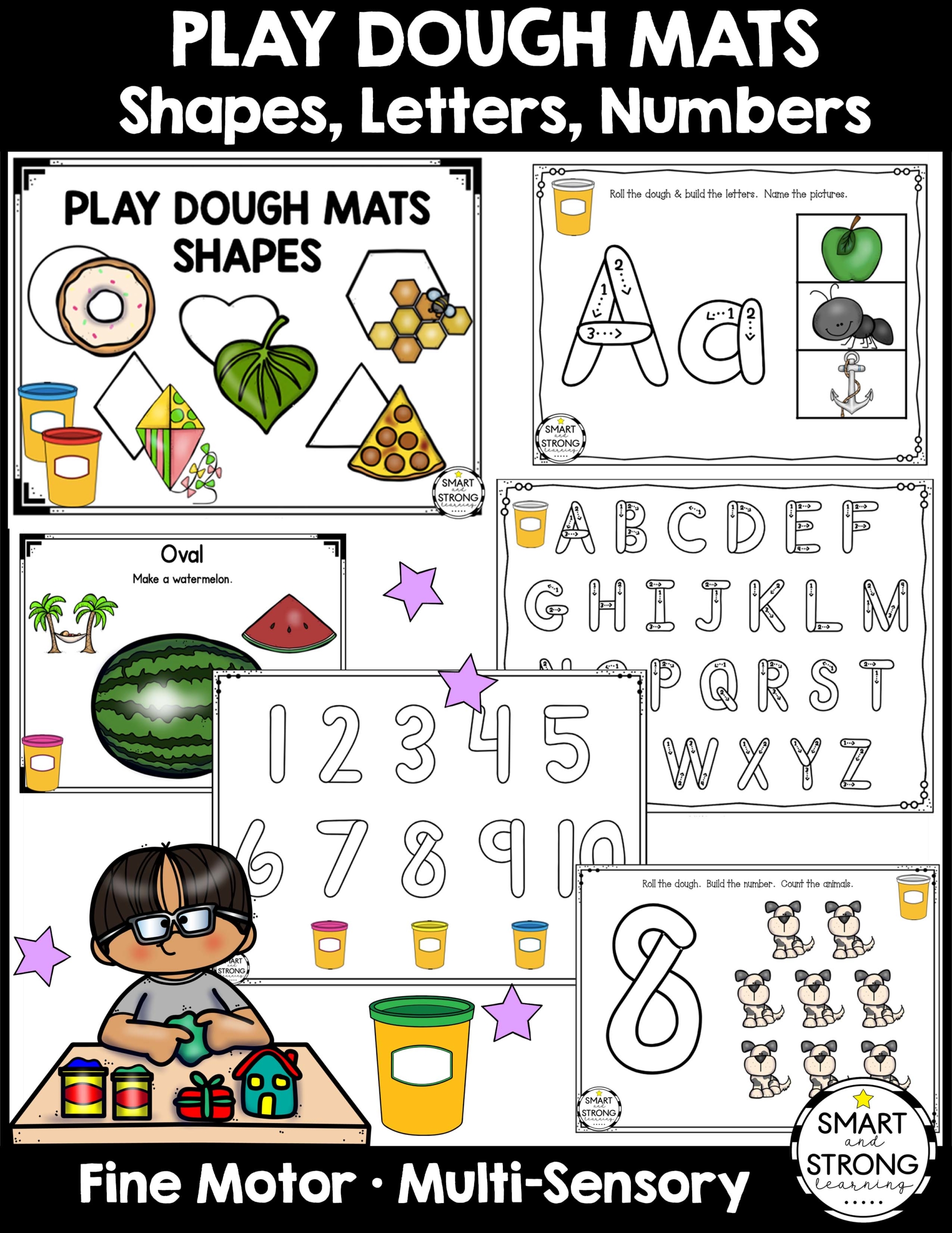 This is a HUGE Play Dough Mats Bundle that uses multisensory ways to learn shapes, letters and numbers.  Created by Christine, the OTR behind Smart and Strong Learning, this packet provides a fun, functional way of learning in the classroom, therapy room, or home!
