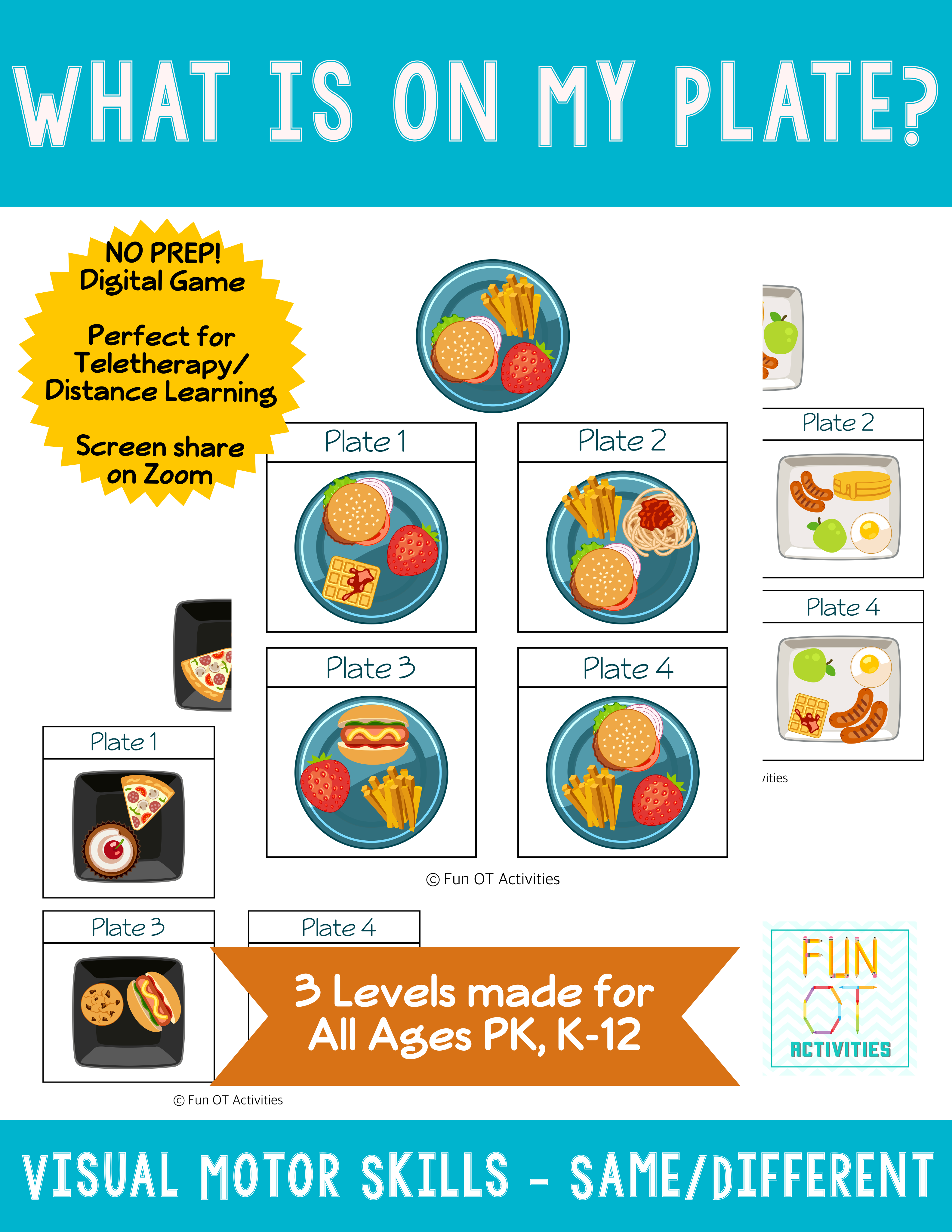 What's On My Plate is a fun, engaging, digital visual motor game created by Samantha Chow Tran, M.S., OTR/L which is perfect for distance learning, 1:1 schools and teletherapy!