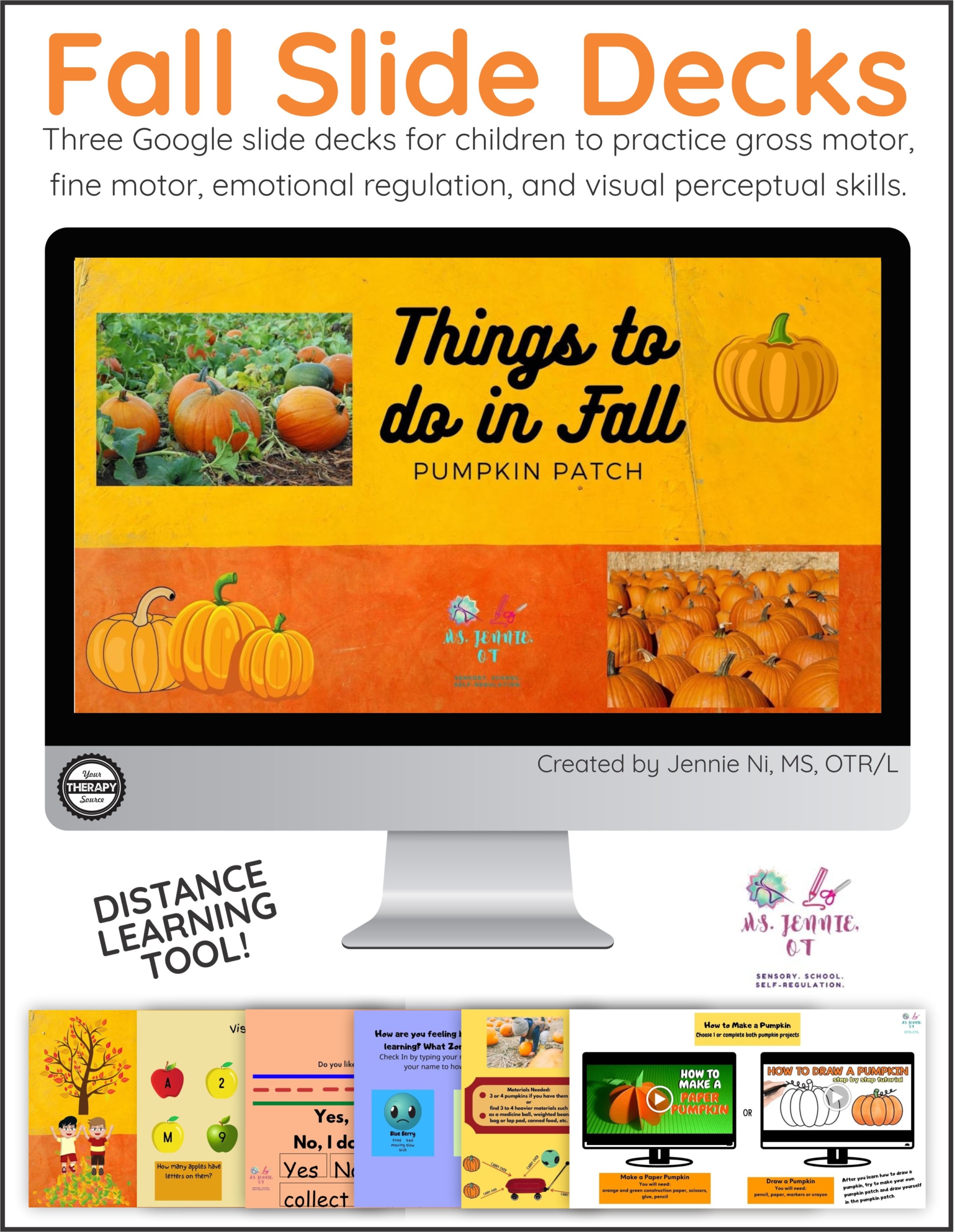 This bundle of three Fall Slide Decks for Occupational Therapy, created by Jennie Ni, MS, OTR/L will help you get started right away!