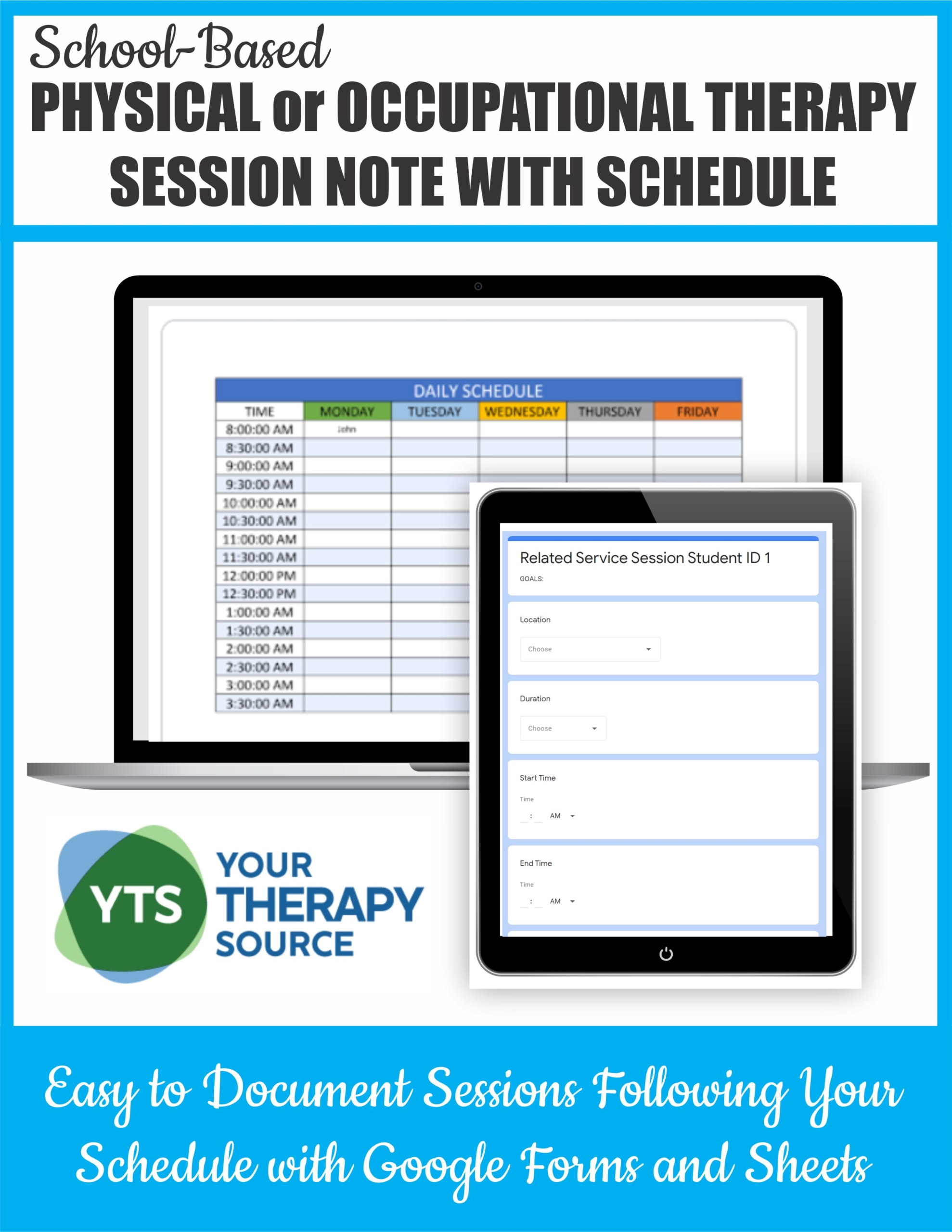 This PT or OT Session Note Google Form with Schedule will help you stay on time AND document using a Google Form and Google Sheet. 