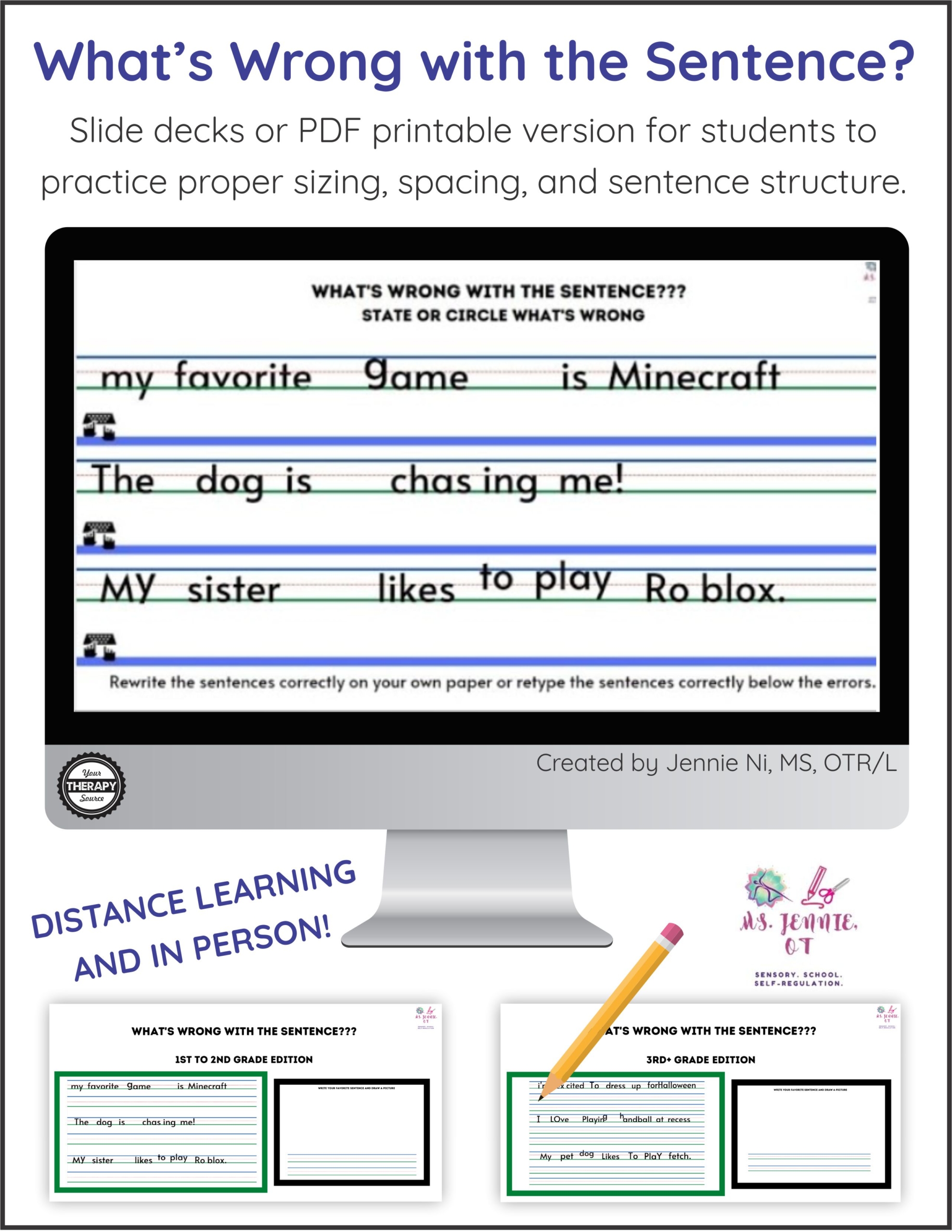 What's Wrong with this Sentence is a collection of sentence correction worksheets and a slide deck.  It is perfect for distance learning or in person instruction. 