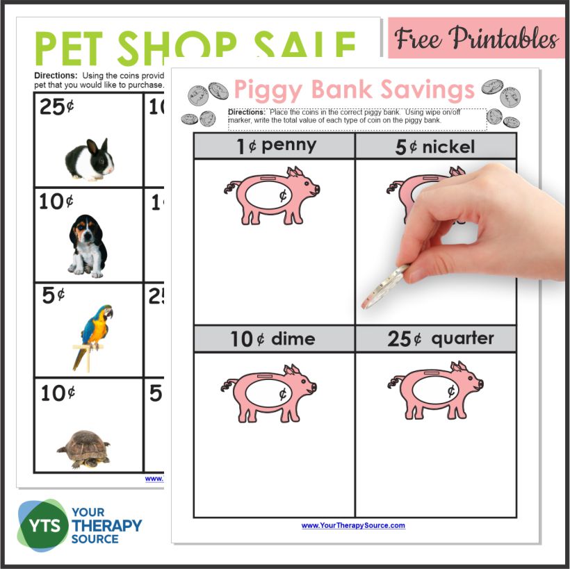 These identifying coin worksheets are free to download to practice coin identification, fine motor skills and adding coins
