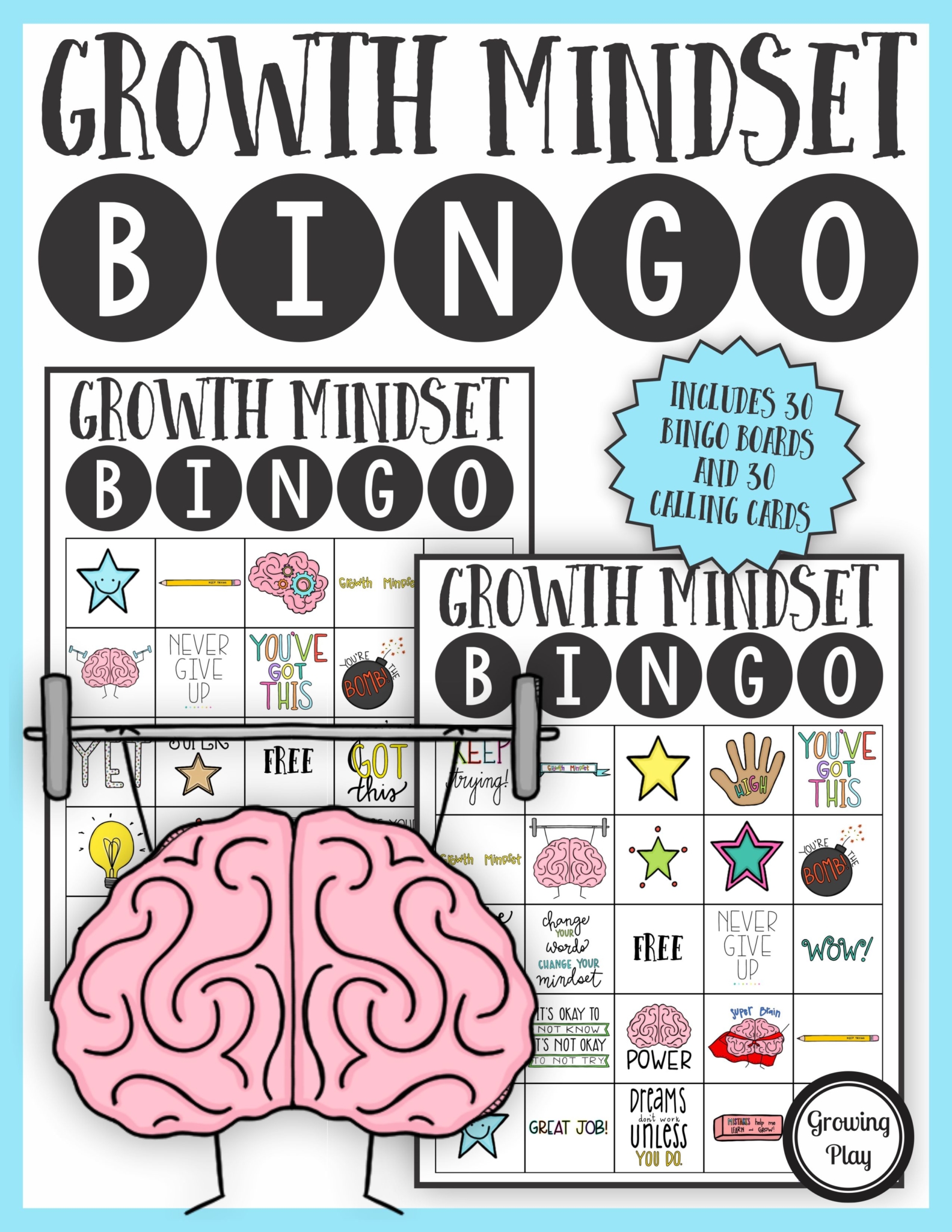 The Growth Mindset Bingo PDF printable game is so much fun to help reinforce and teach children about developing a growth mindset.