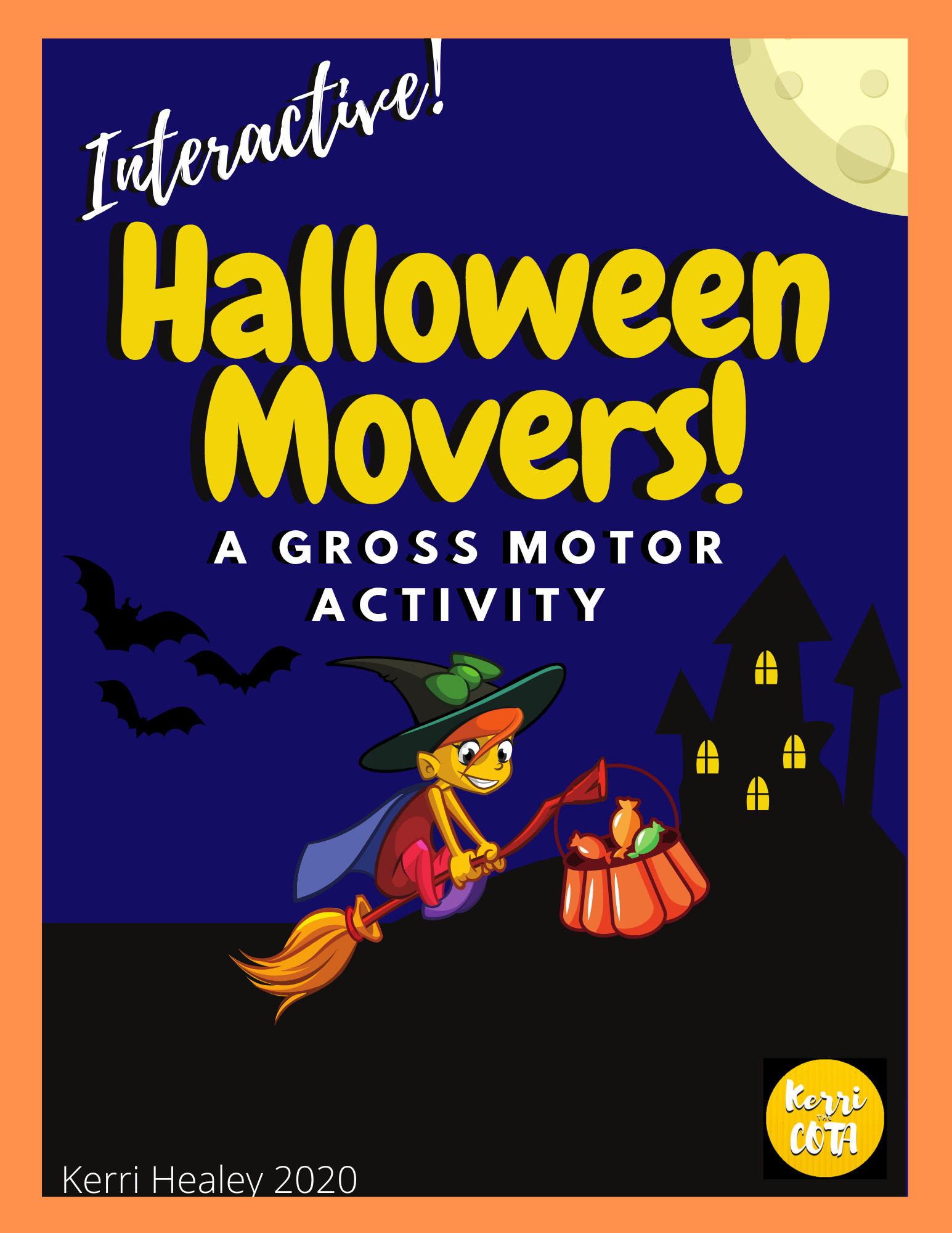 Looking for fun, NO PREP, Halloween gross motor activities? This Halloween Movers Gross Motor Adventure was created by Kerri Healey, COTA.