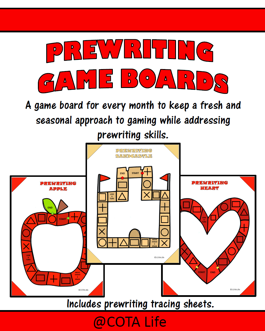 Prewriting Game Boards digital download includes 12 no-prep game boards to print and play to encourage prewriting skills through the year.