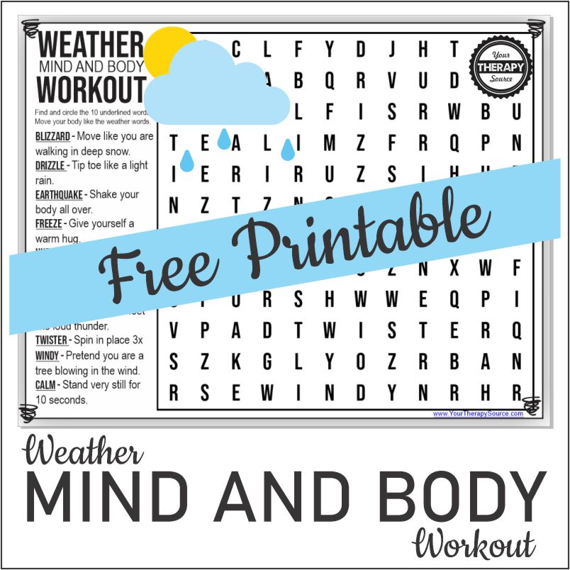 This weather word search puzzle is a mind and body workout created by Your Therapy Source and you can download it for FREE!