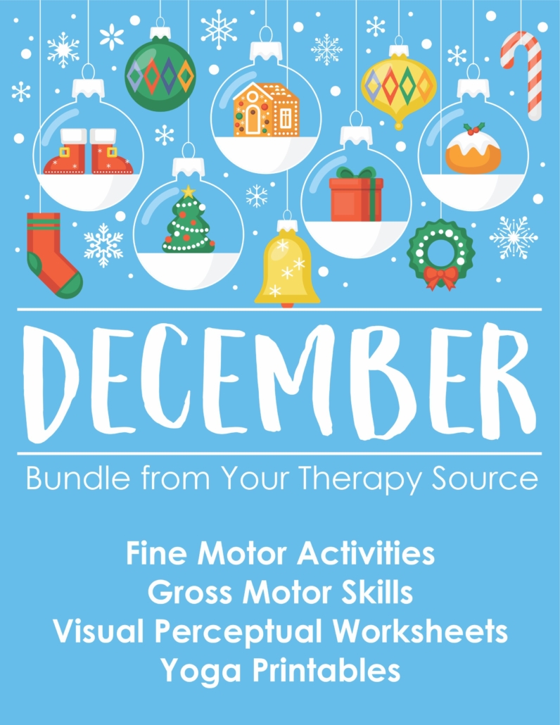 The December Bundle includes 19 digital downloads that encourage fine motor, gross motor, visual perceptual and handwriting skills all with a Holiday theme.