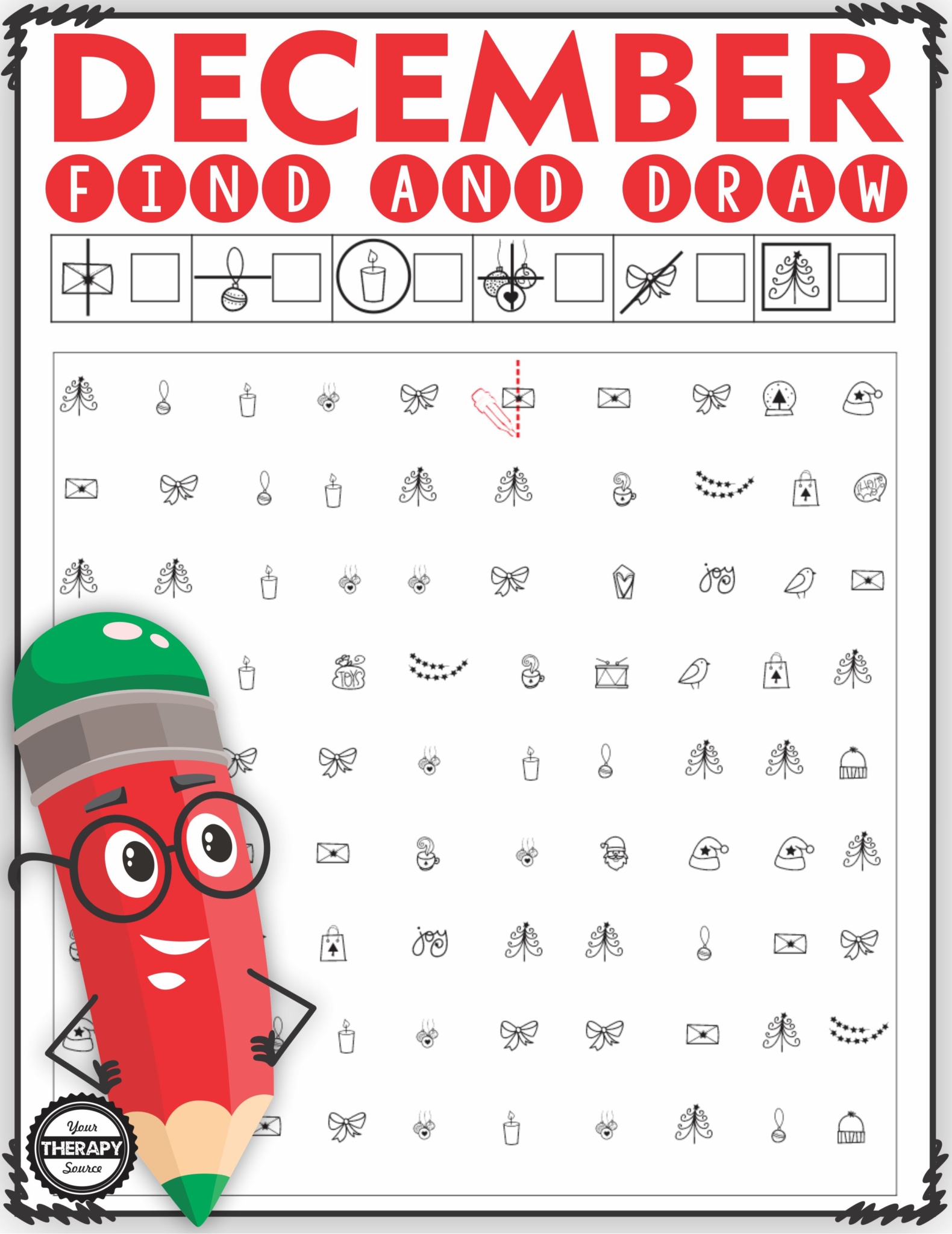 The December Visual Motor Packet includes 10 activities to practice visual discrimination and visual motor skills.