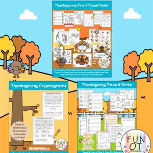 This Thanksgiving Activity Packet is a low to no prep bundle that includes over 120 pages to encourage children to practice fine motor, visual motor, bilateral hand coordination, and handwriting skills all with a Thanksgiving theme.