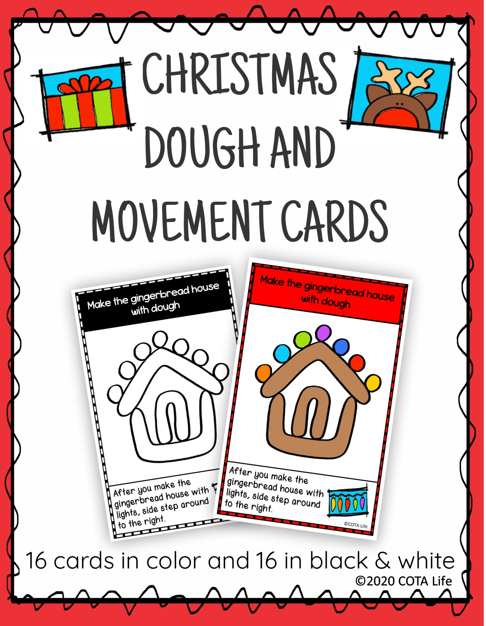The Christmas Play Dough and Movement Cards are designed for children to engage in the activity of play dough use and body movements with the festive theme of Christmas.