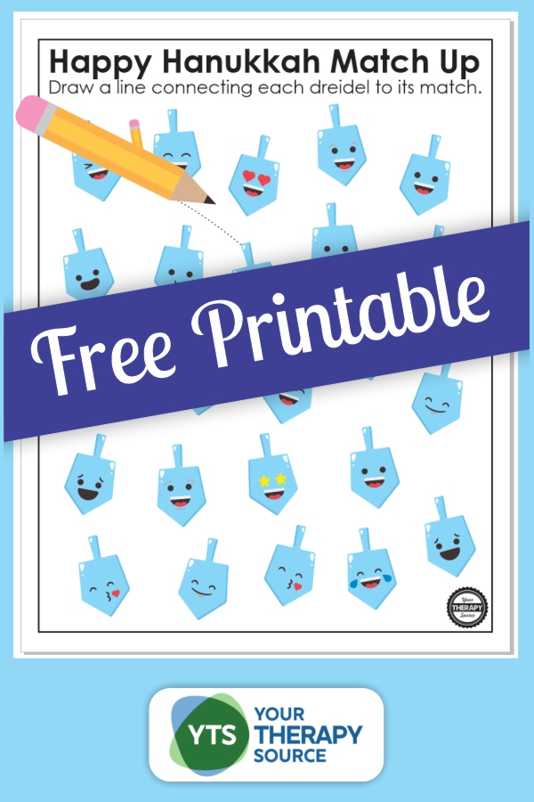 Time for a FREE Dreidel game printable to celebrate Hanukkah. Your students can draw a line to match up the happy dreidels!