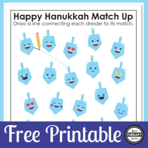 Time for a FREE Dreidel game printable to celebrate Hanukkah. Your students can draw a line to match up the happy dreidels!