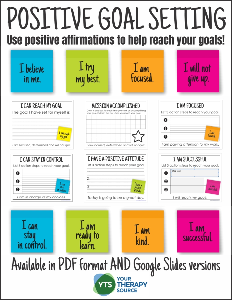 This Positive Goal Setting packet can help students (and adults) to reach their goals by using positive self talk.