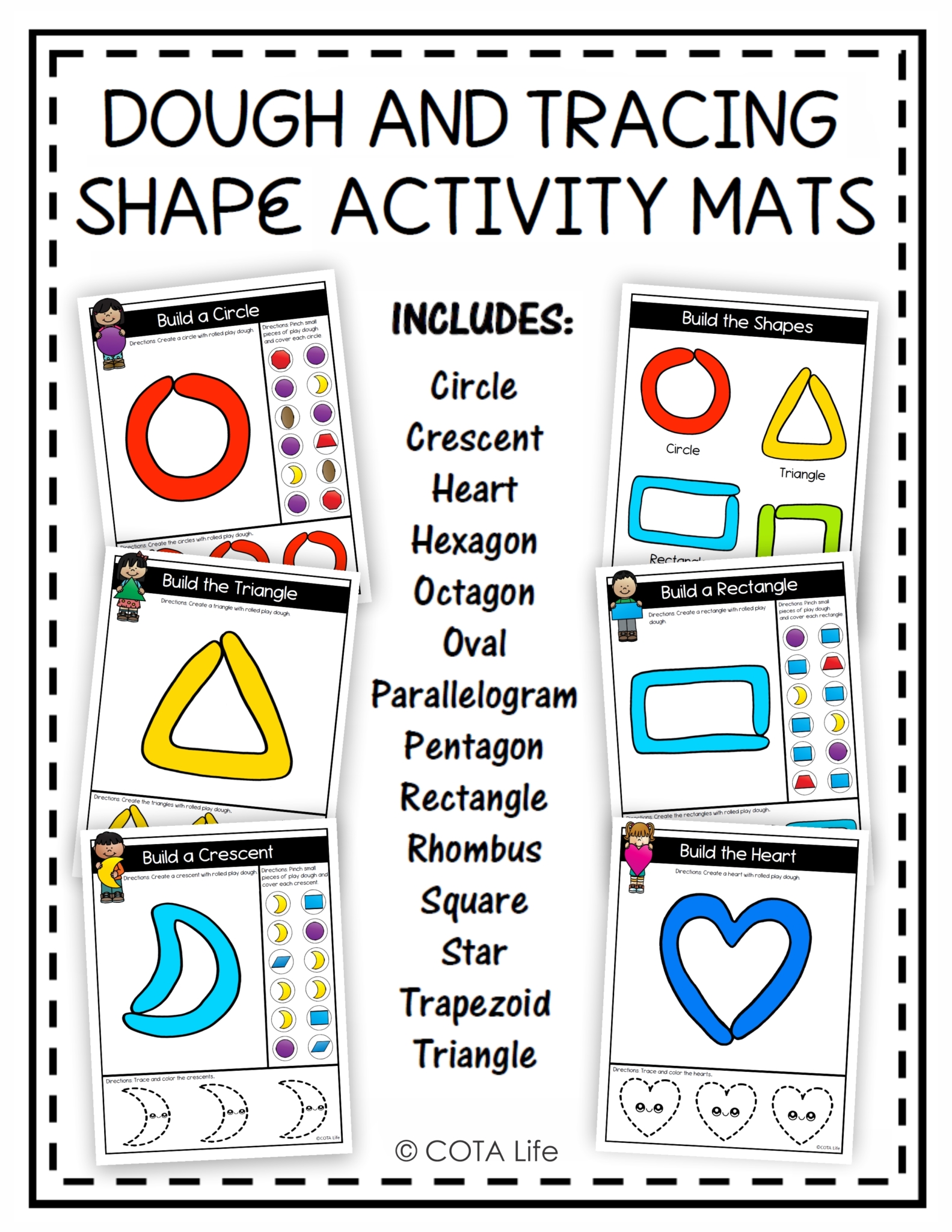 This packet of Play Dough and Shape Tracing Activity Mats digital download includes 14 different shapes to practice creating and tracing!