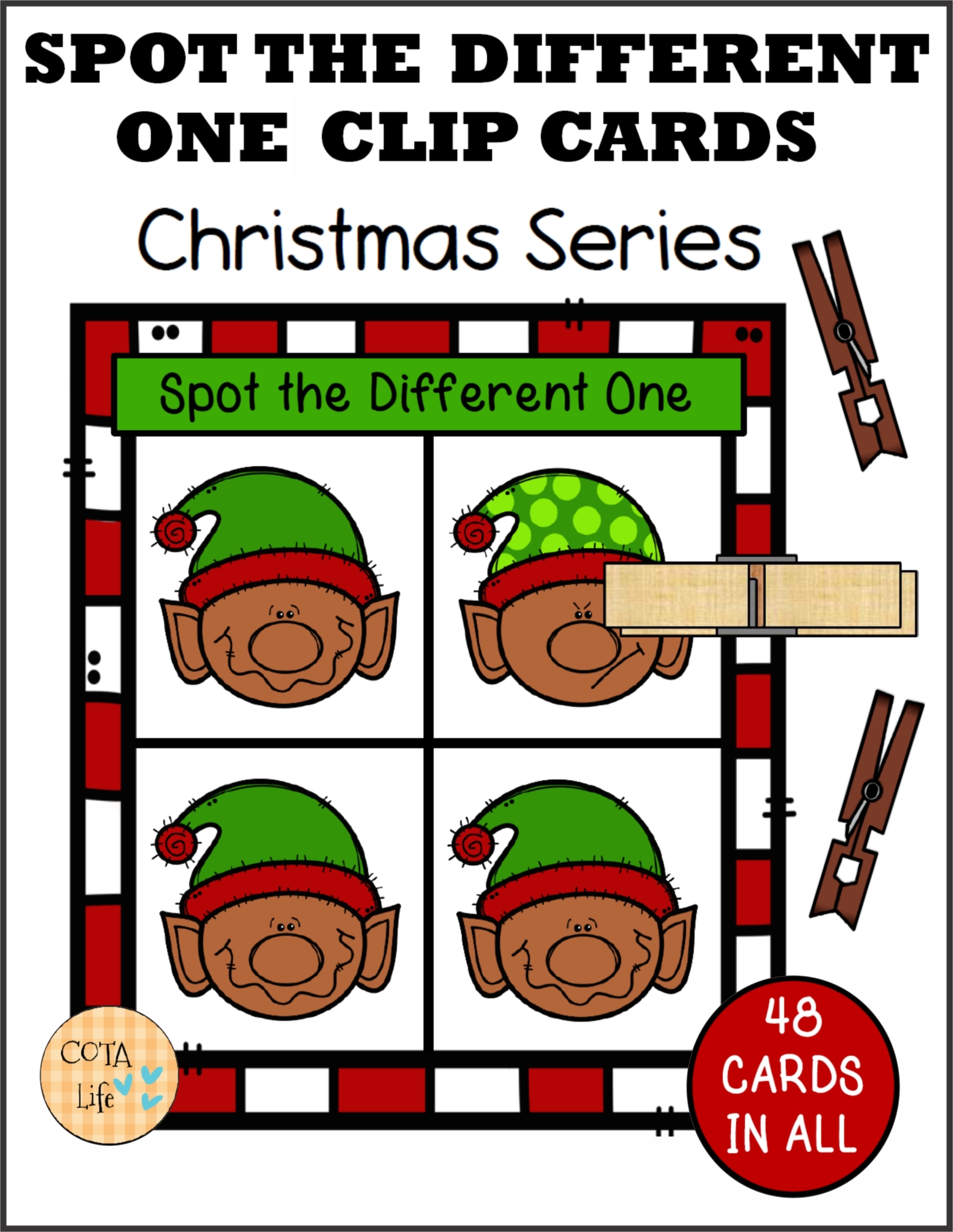 Check out this set of 48 Spot the Difference Christmas Clip Cards created by Regina Parsons-Allen, a pediatric certified Occupational Therapy Assistant.