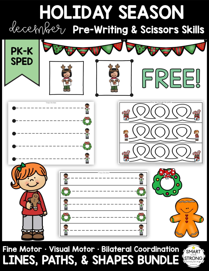 This huge packet of FREE December Holiday PDF sample pages is from the complete December Holiday Prewriting and Shapes packet.