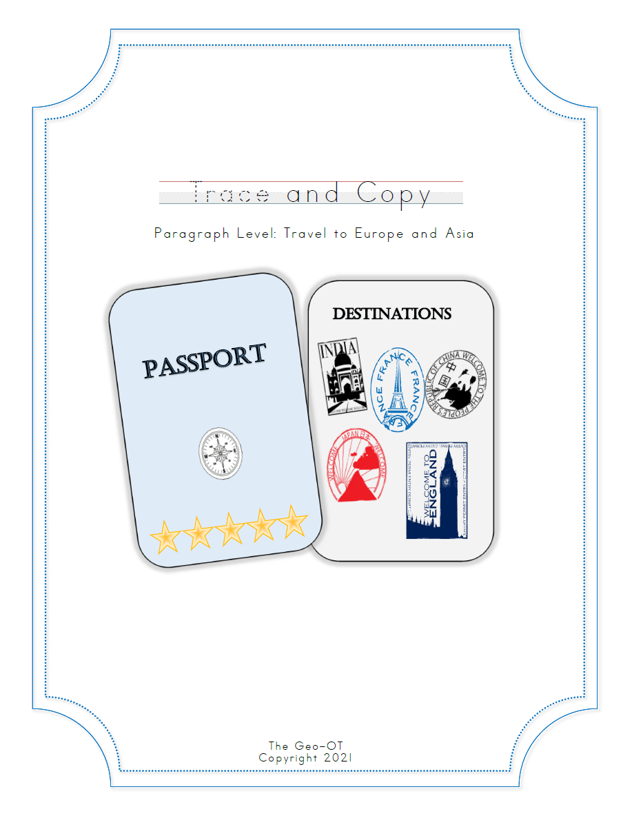 This Travel to Asia and Europe Handwriting Packet encourages your students to read, trace, and copy while traveling the world.