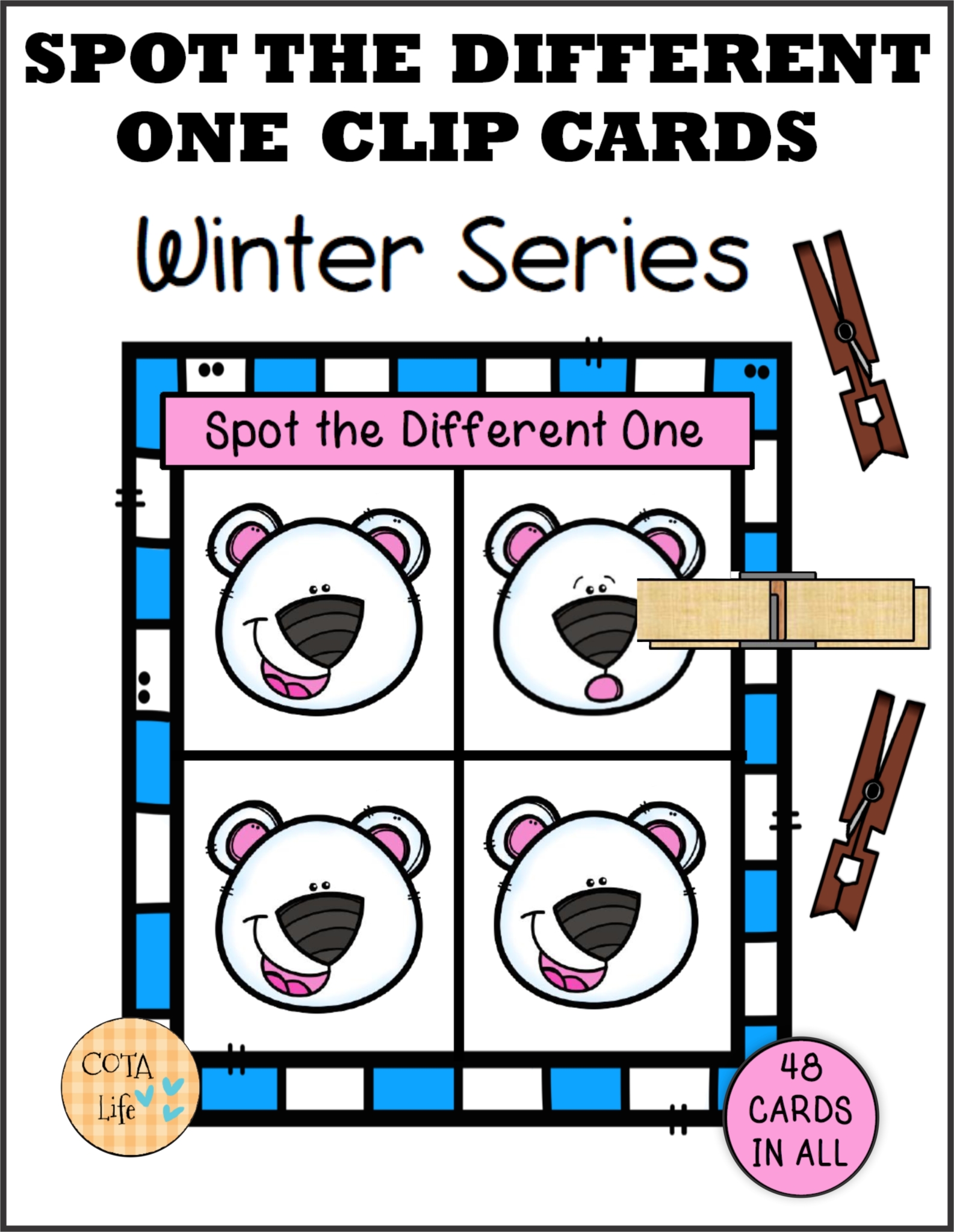 Check out this set of 48 Spot the Difference Winter Clip Cards created by Regina Parsons-Allen, a pediatric certified Occupational Therapy Assistant.