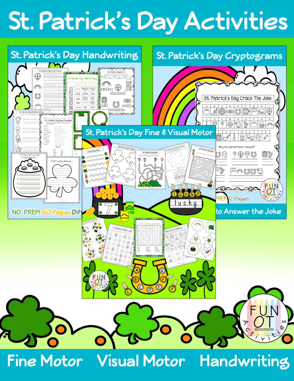 This St Patrick's Day Activities Bundle is jam-packed with activities to encourage children to practice fine motor, visual motor, bilateral hand coordination, and handwriting skills