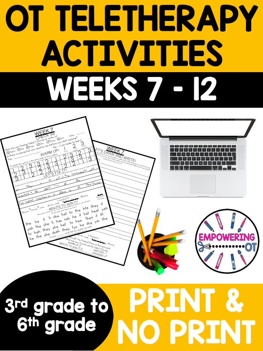 Occupational Therapy UPPER ELEMENTARY SET 2 is the second set of six weeks of this time saving, resource for OT teletherapy or in person ideas for grades 3-6. 