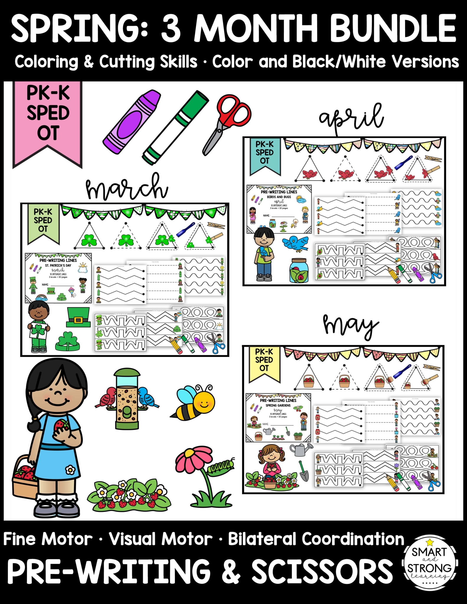 Spring Fine Motor, Pre-Writing, and Scissor Skills