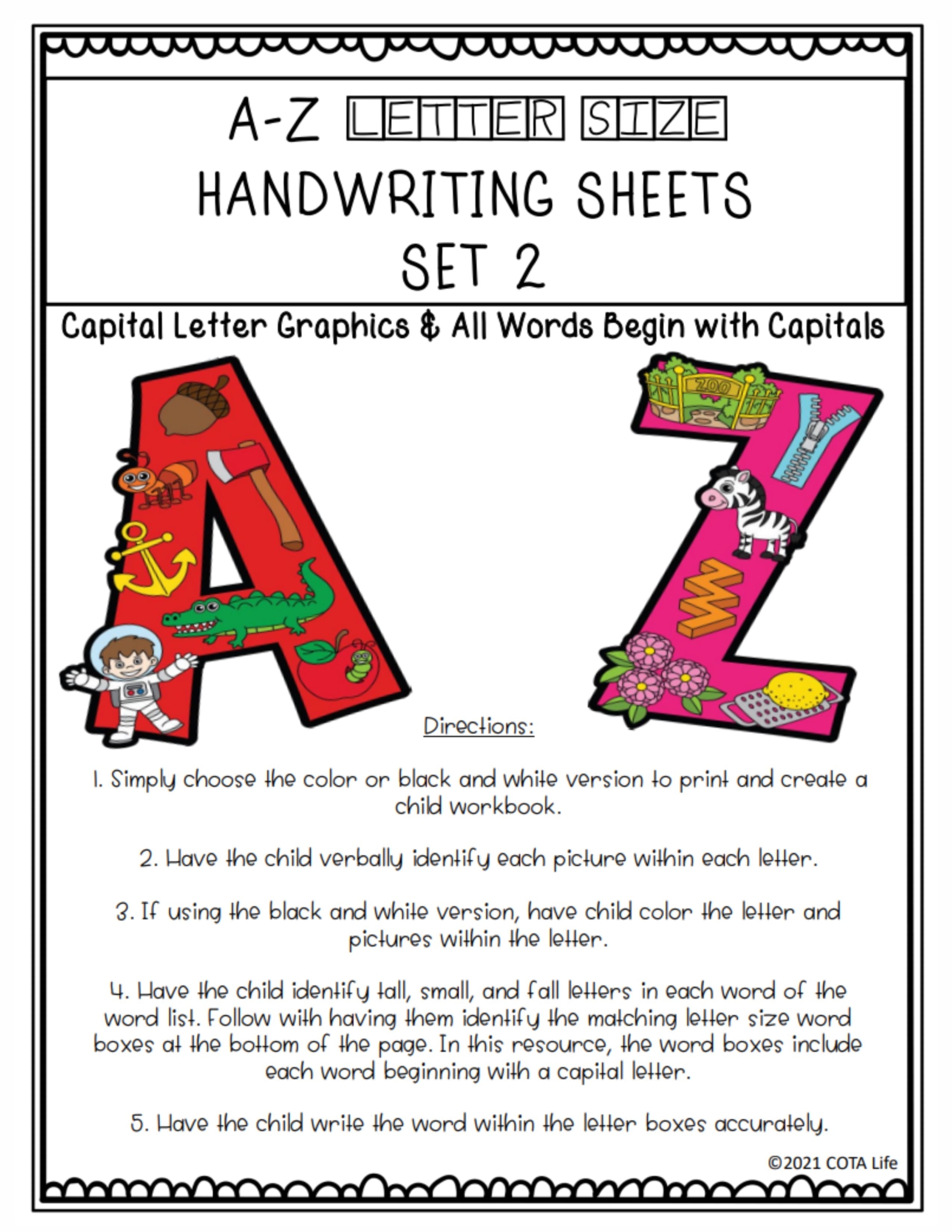 This Capital Letter Handwriting Practice Set Two reinforces the formation of tall, small, and fall letters with an emphasis on capital letters.