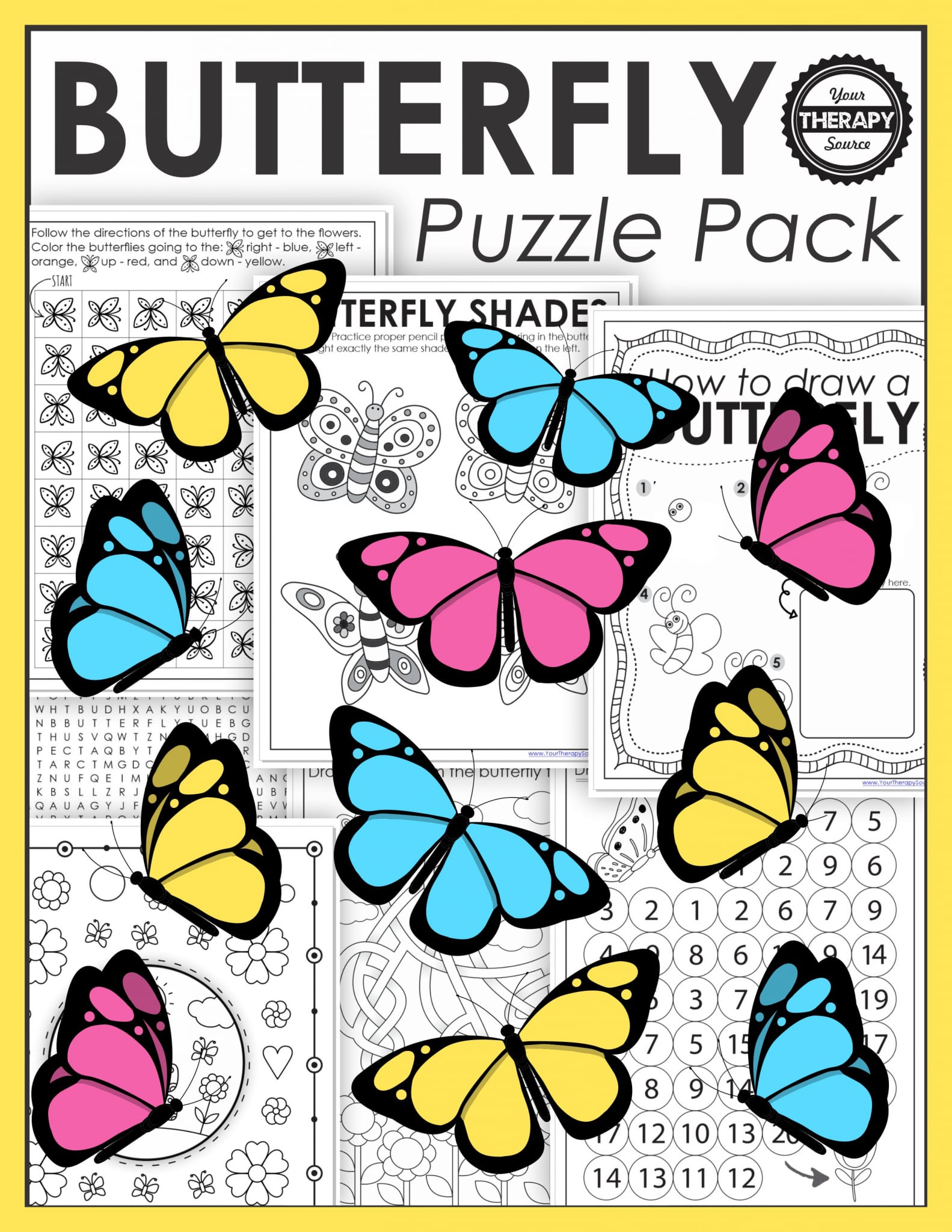 This collection of Butterfly Printable Puzzles includes 16 NO PREP, black and white butterfly themed activities. Challenge the visual perceptual and fine motor skills of your students!