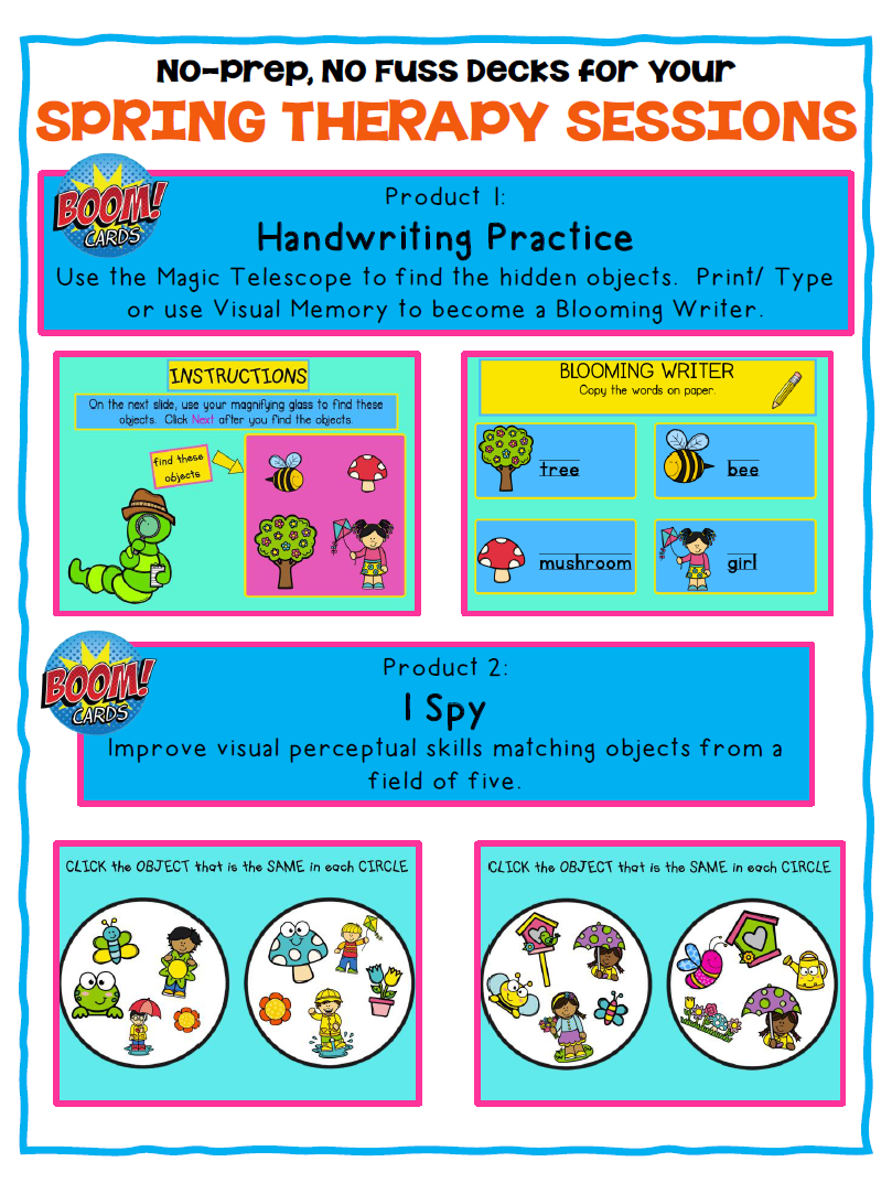 This set of Spring Handwriting Boom Cards ™  includes 2 different no print digital engaging activities to help with handwriting and visual perceptual skills!