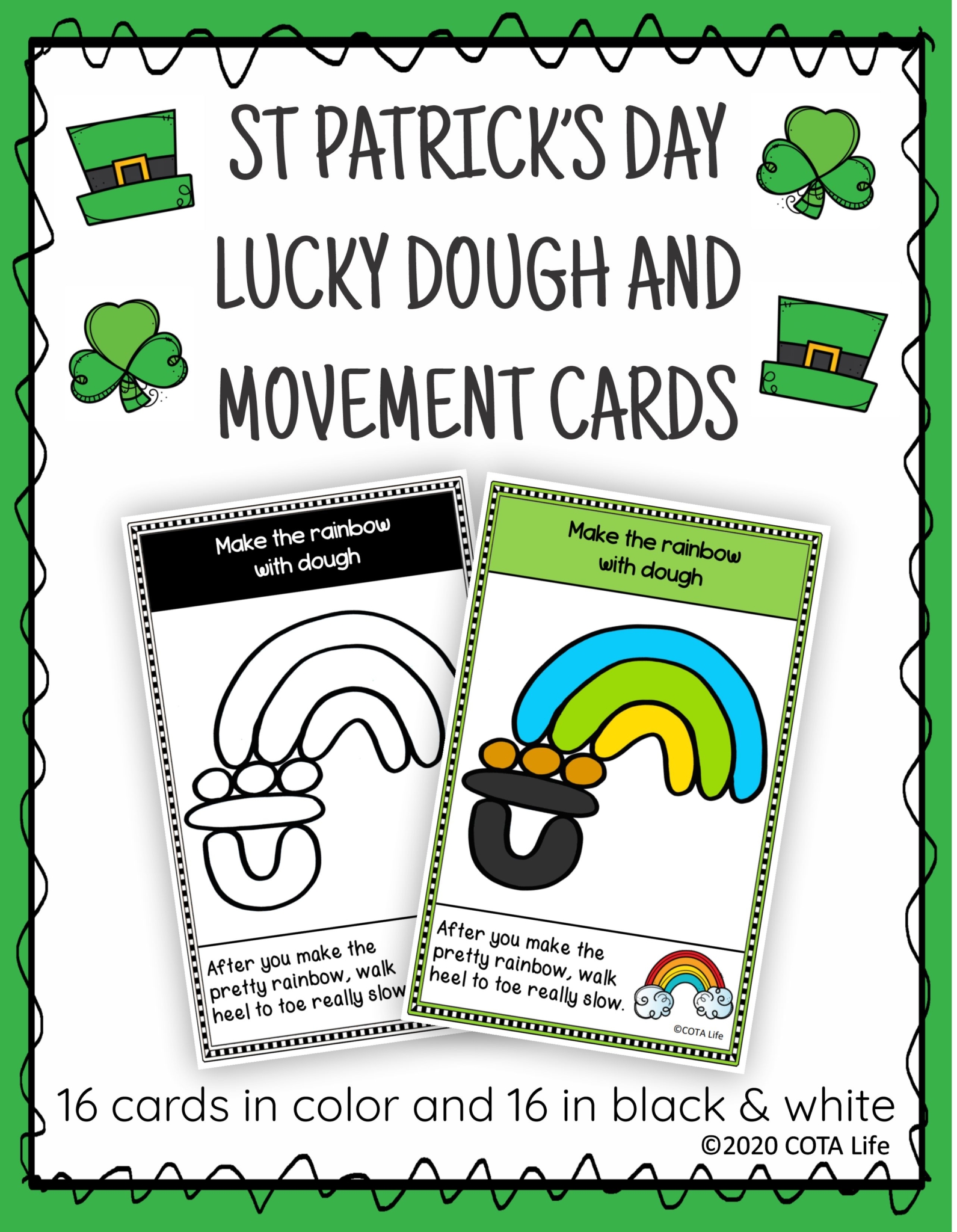 The St Patrick's Day Play Dough and Movement Cards are designed for children to engage in the activity of play dough use and body movements with a FUN St Patrick's Day theme.