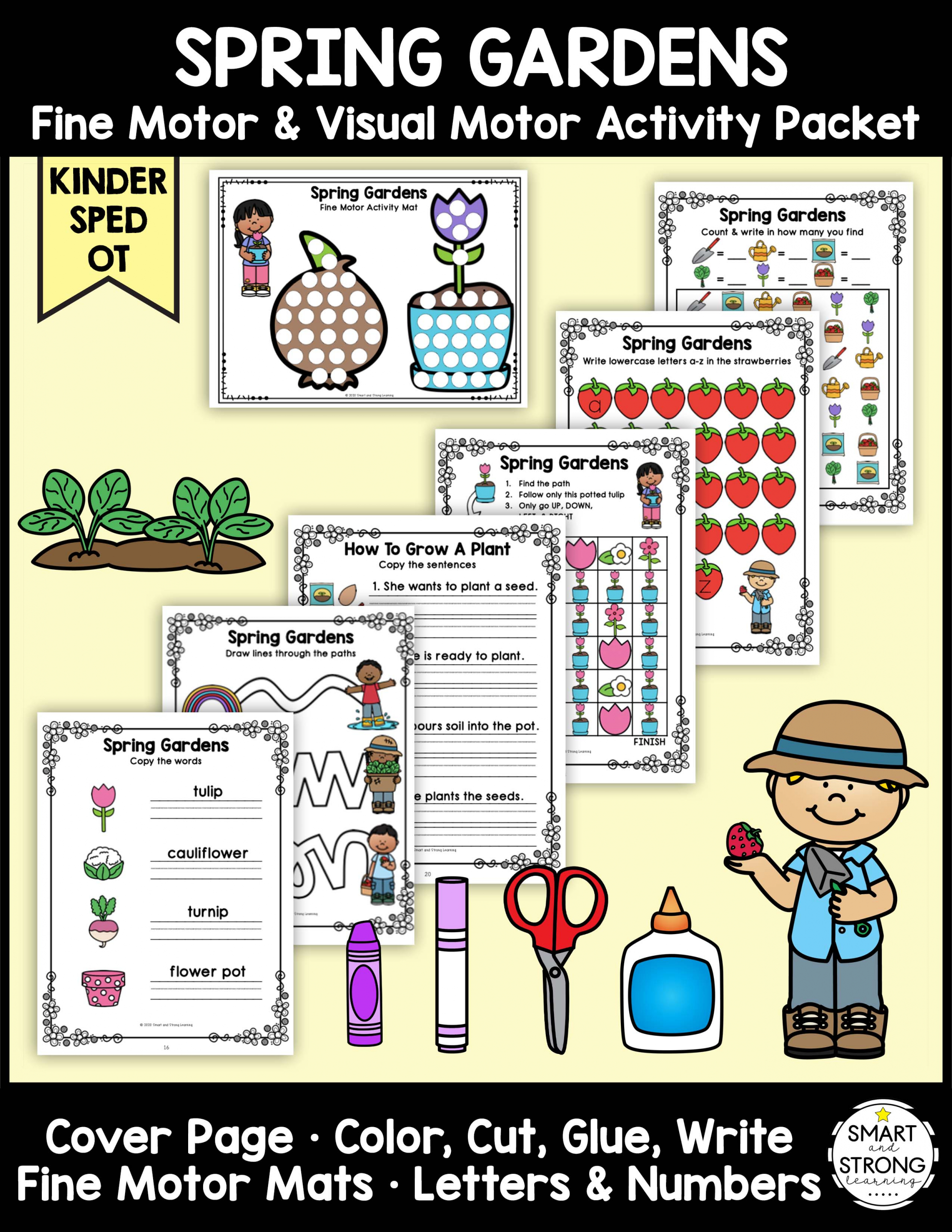 This garden theme classroom fine motor activity packet focuses on all things related to Spring gardens - Color, Write, Cut, Glue during the month of May or anytime!