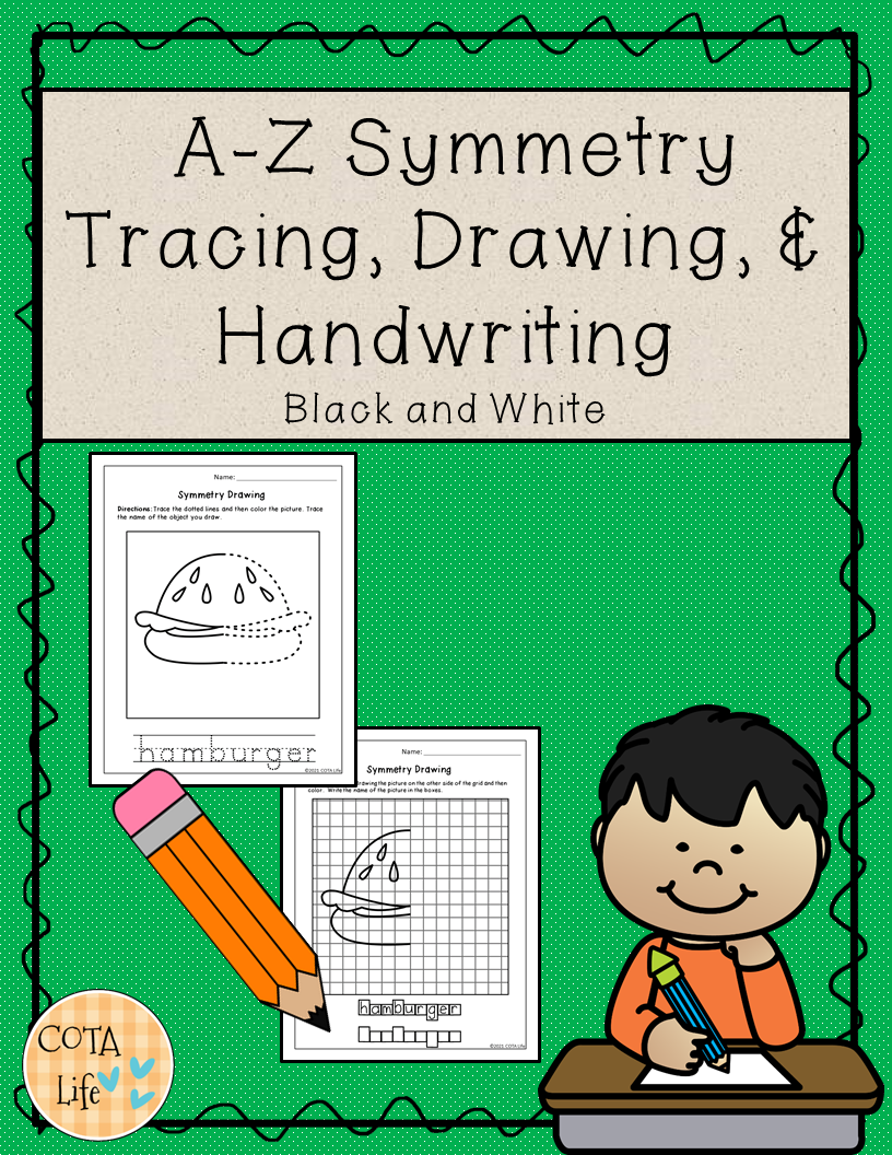 This engaging packet of symmetry drawing for kids includes tracing and grid drawing aspects in order to finish the alphabet pictures.