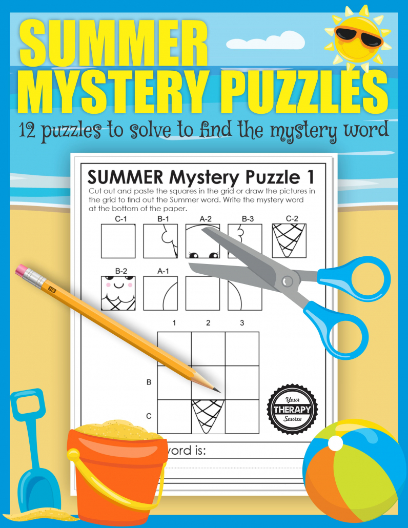 The Summer Puzzles Printable digital download includes 12 mystery puzzles to challenge your student’s fine motor skills, spatial reasoning, visual closure, visual motor and handwriting skills!