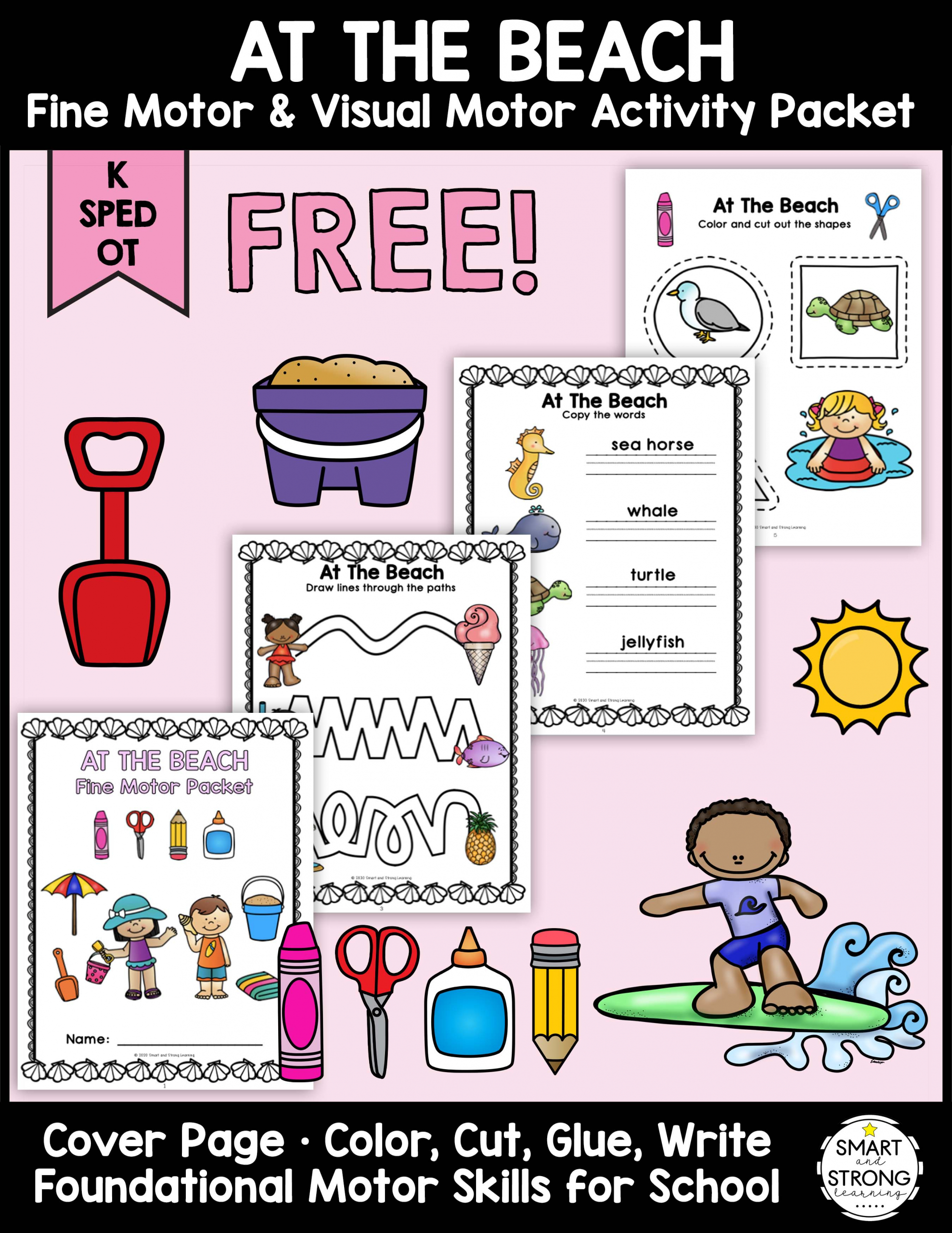 Need some free beach theme activities for kindergarten and older students? Created by an Occupational Therapist, this At the Beach Fine Motor Activities Freebie packet is all set to go