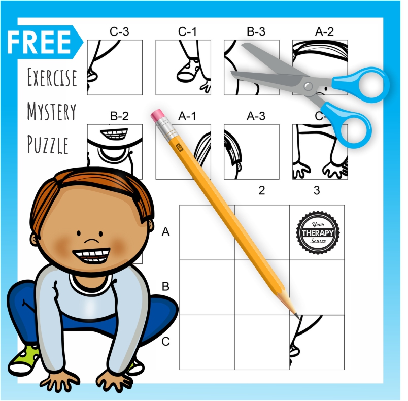 This Cut and Paste Exercise free printable will challenge student's fine motor, gross motor and visual motor skills - Your Therapy Source